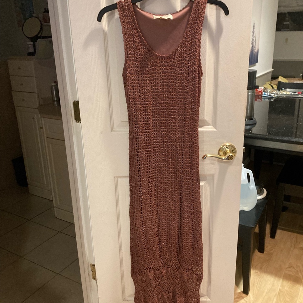 Beautiful pale pink beaded crochet dress by knoshetta size small